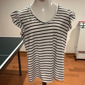 SHEIN Black and White Striped Ruffle Sleeve Blouse